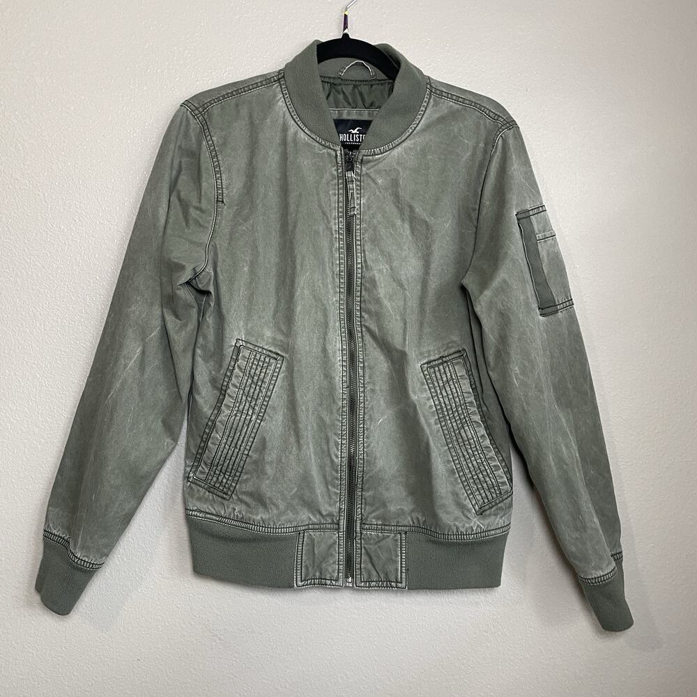 Hollister Green Bomber Jacket Womens XS Distressed Winter Coat Utility